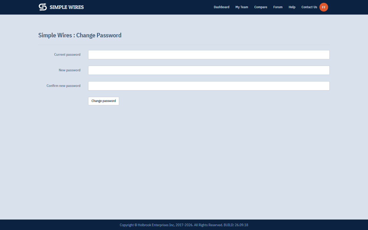 The Change Password form
