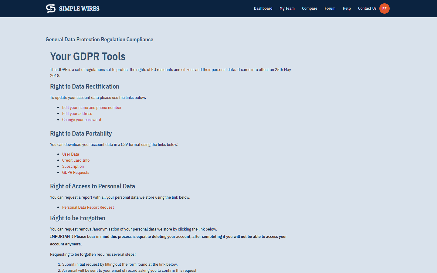 The Your GDPR Tools page