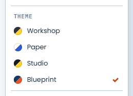 The avatar menu with the Theme options and a check mark next to Blueprint