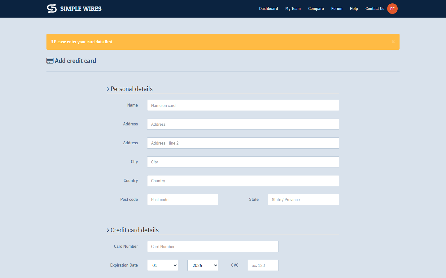 The Change subscription plan page on the Team Plans tab