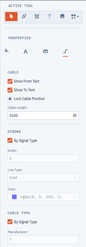 The Cable tab in the right pane for a selected cable