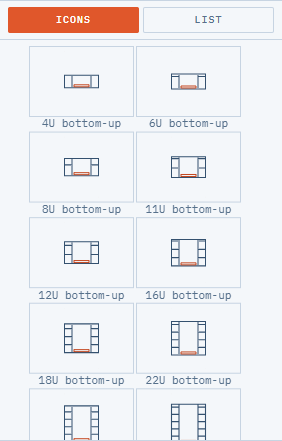 The Resizable Racks section of the library pane in Icons view, showing racks as small drawings