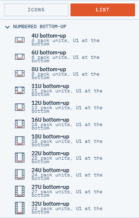 The Resizable Racks section of the library pane in List view, with headings and a description beside each rack