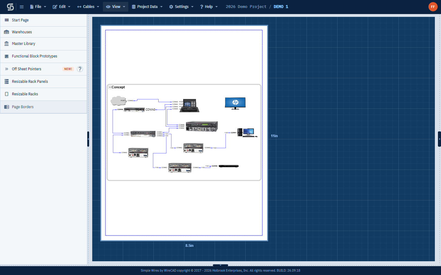 The drawing editor with the right pane hidden, showing the pane handle and its arrow button