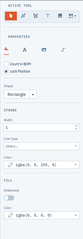 The properties pane showing the Active Tool buttons and the General tab for a selected block