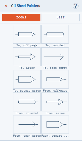 The Off Sheet Pointers section of the left pane showing Off Right and Off Left pointers in five shapes