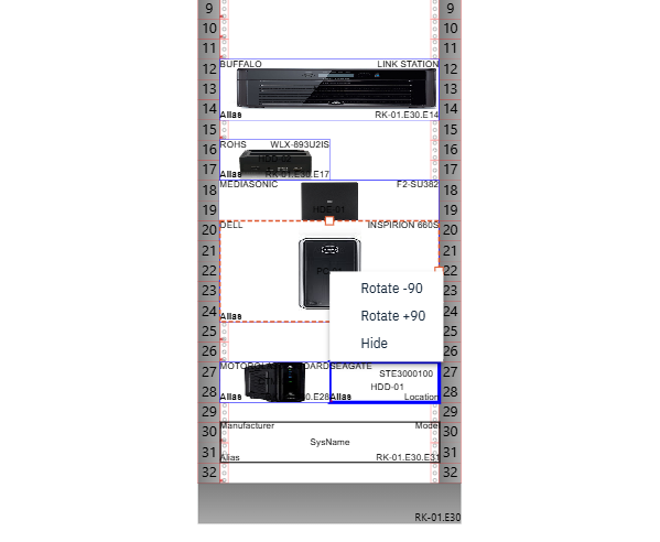 The context menu of a rack panel with Detach at the top, under the Glue heading