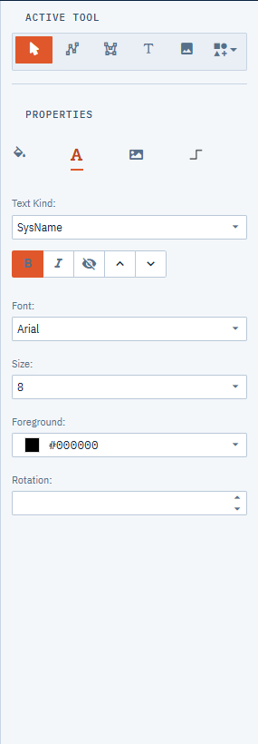 The Text tab with Text Kind set to SysName for a selected functional block